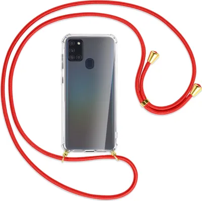 Produktbild von Handykette Backcover-Schutzhülle mit Band (Metall goldfarben) für Samsung Galaxy A21s - rot