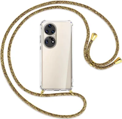 Produktbild von Handykette Backcover-Schutzhülle mit Band (Metall goldfarben) für Huawei P50 Pro - braun+beige