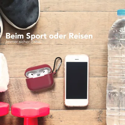 Produktbild von EAZY CASE - Schutzhülle für AirPods Pro 2 Hülle Bordeaux Silikon Case Stoßfest mit Karabiner geeignet als Schlüsselanhänger Antikratz Etui rutschfeste Silikonhülle für Airpod Pro 2. Generation in Rot