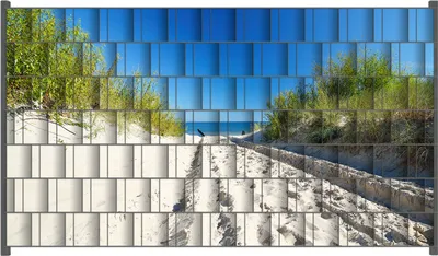 Produktbild von Wallario Zaunsichtschutz mit Motiv Auf dem Sandweg zum Strand - Blauer Himmel über dem Meer für Ein- und Doppelstabmatten Zäune in der Größe 250 x 140 cm