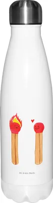 Produktbild von Mr. & Mrs. Panda Wasserflasche Streichhölzer - Weiß - Geschenk, Liebe, Liebesbeweis, trinkflaschen, Liebesgeschenk, Trinkbehälter, Trinkflasche, thermosflaschen