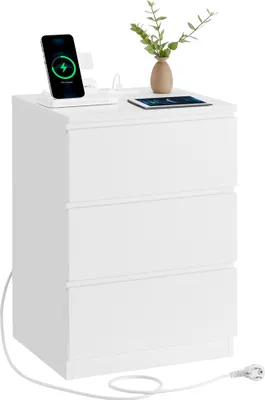 Produktbild von VASAGLE Nachttisch, Beistelltisch, 3 Schubladen, abgeschrägte Kante, 2 AC-Steckdosen, 2 USB-Anschlüsse