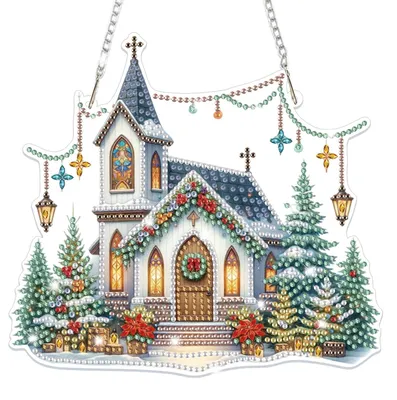 Diamond Art Hängeornamente, Kirche Motiv, DIY Set für Erwachsene