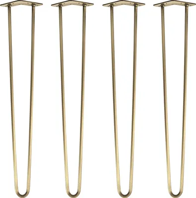 Four antique gold hairpin legs are displayed against a white background.