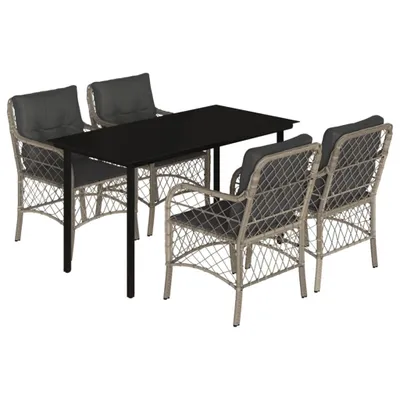 Produktbild von 5-tlg. Garten-Essgruppe mit Kissen Hellgrau Poly Rattan