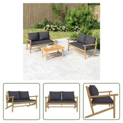 Produktbild von The Living Store Gartenbank mit Dunkelgrauen Kissen Bambus