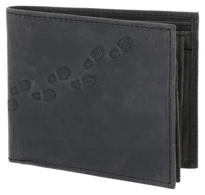 Produktbild von oxmox Leder Geldbörse Leather RFID Protect Querscheinbörse Footsteps 2.0 Embossed Vintage Black schwarz