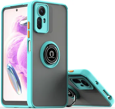A phone case with a ring holder, shown from multiple angles.