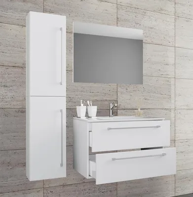 Produktbild von VCM 4-tlg. Waschplatz Waschtisch | Waschbecken Unterschrank Breite 80 cm | Badmöbel Set mit Schubladen Drehtüren Spiegel | Badinos