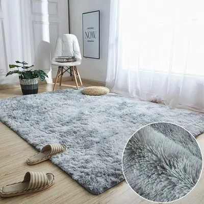 Obrázok produktu pre Moderný vysokovlasý koberec, mäkký, nadýchaný, protišmykový 160x230 cm bielo/sivý