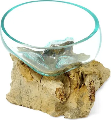 Produktbild von Liqva Schale S, Wurzelholz Designer-Schale S, Gamal Schale S, Teakholz-Schale S, Deko Schale S, Wurzelholz Glasschale S, Liqva Schale S, Gamal S, root molten schale S, Glas auf Teakholz S