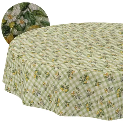 Tischdecke 140x140cm Rund Grün Barcelona Stoff Premium Karo Zitrone wasserabweisend, Hauptbild