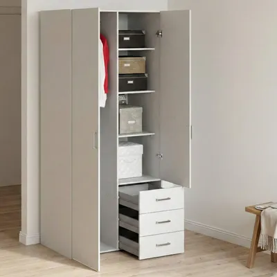 Produktbild von Kleiderschrank 2 Türen\ Arci, Schlafzimmermöbel, Schrank, Garderobe, 77x49 h175 cm, Weiß