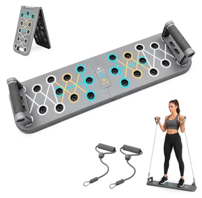 Imagen del producto de Tabla de flexiones plegable con agarres, bandas elásticas, ajustable, compacta, para uso doméstico