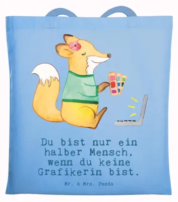 Produktbild von Mr. & Mrs. Panda Tote Bag Grafikerin Herz - Sky Blue - Geschenk, Designer, Spruch, Schultasche, Tasche, Witzig, Uni, Einkaufstasche, Mediengestalter, Laptoptasche, Lustig
