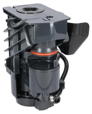 A close-up, angled view of a coffee machine brewing unit.