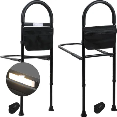 Immagine prodotto di Clanmacy Sponde per letto Aiuto per alzarsi dal letto Sponde per anziani Regolabili 80-104 cm, con LED