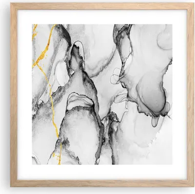 Produktbild von Gerahmtes Poster - Rahmen in heller Eiche - Stein Abstraktion Kontrast - 40x40 cm - Wand Bild - Wanddeko - Wandbilder - Kunstposter - Wandposter - Bilderrahmen - Bilder - Kunstdruck - P2NAC40x40-4761