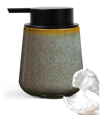 Produktbild von Schaumseifenspender Keramik Grün Braun 350ml Nachfüllbar mit großem Pumpenkopf für Küche & Bad