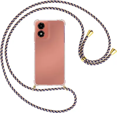 Produktbild von Handykette Backcover-Schutzhülle mit Band (Metall goldfarben) für Motorola Moto G04 / G04s - blau+beige