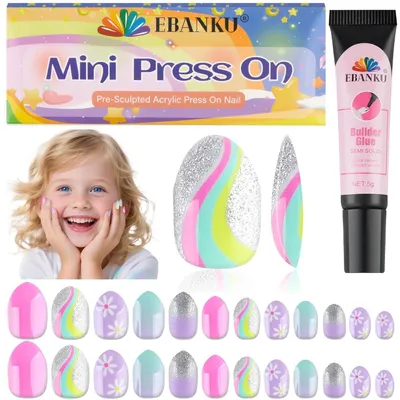 Produktbild von Künstliche Nägel Kinder 24 Stück Violett Presse auf Nägel für Mädchen ABS Kunststoff