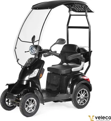 Immagine prodotto di Veleco Faster - Scooter elettrico con tettuccio e parabrezza - Scooter per anziani a 4 ruote - Allarme - Completamente assemblato e pronto per la guida - Retromarcia - (Nero)