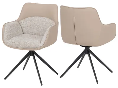 Imagen del producto de Juego de 2 sillas para comedor, modelo HWC-R23, silla giratoria para cocina, tapizada en cuero sintético y tela chenille (410 g/m²), color beige