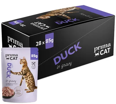 Productafbeelding van PrimaCat - Natvoer voor volwassen katten, eend in saus, 28 x 85 gram
