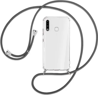 Produktbild von Handykette Backcover-Schutzhülle mit Band (Metall silberfarben) für Samsung Galaxy A70e - dunkelgrau