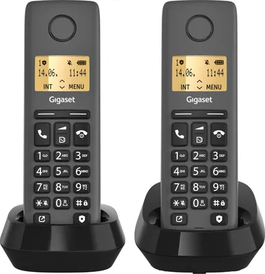 Produktbild von Gigaset Pure 120 Duo - 2 schnurlose Telefone mit Anrufschutz und ECO DECT - beleuchtetes Display - hörgerätekompatibel, anthrazit schwarz [Kompatibel in DE, IT, FR, NL, BE, Che, AUT]
