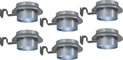 Produktbild von Näve Leuchten 6er-Set LED Solar-/Dachrinnenleuchte "MISTRA" 6er-Set LED Solar-/Dachrinnenleuchte "MISTRA" 6er-Set LED Solar-/Dachrinnenleuchte "MISTRA", Lampe für den Außenbereich im Modern-Style, aus Metall und Kunststoff in grau, 6 cm hoch, Ø 10 cm, LED Platine – mit Schiebeschalter – Dämmerungssensor