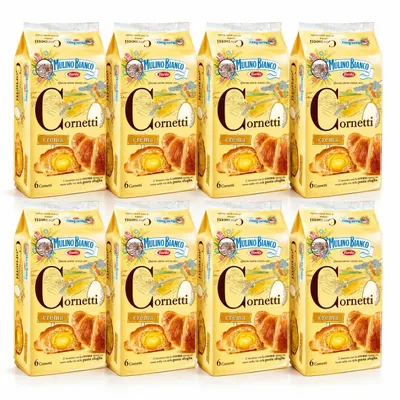 Produktbild von 8x Mulino Bianco Cornetti Croissants creme Snack brioche ohne Zusatzstoffe und Konservierungsstoffe 6 Stück kuchen 300g