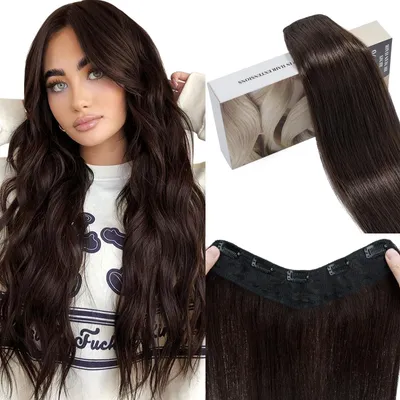 Imagen del producto de Solidchoice - Extensiones de cabello con clip, 100% cabello humano Remy, color marrón oscuro, 40 cm, con 5 clips