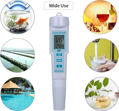 Zdjęcie produktu dla 4 w 1 Tester jakości wody pH/EC/TDS/Temperatura Miernik IP55 Wodoodporny Automatyczne wyłączanie Podświetlany wyświetlacz Tester Biały PH-686