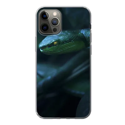 Produktbild von MuchoWow® Handyhülle Schutzhülle Hülle für iPhone 12 Pro Schlange - Makro - Holz Silikon Softcase Handy Hülle - Abdeckung
