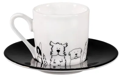 Produktbild von Könitz Espresso Tasse Lustige Hunde. Kaffeetasse 65ml aus Porzellan. Moderne Espressotasse in Schwarz-Weiß
