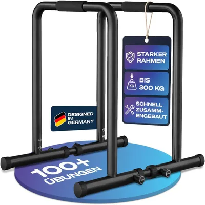 Produktbild von Sportstech PT500, verstellbare Dip Barren, max. 300 kg, rutschfest, Fitness-Bar mit Sicherheitsverschluss, 80 bis 90 cm höhenverstellbar