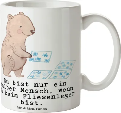 Produktbild von Mr. & Mrs. Panda haferl Fliesenleger Herz - Weiß - Geschenk, kaffeebecher bedruckt, Witzig, Spruch, Trinkbecher, Gesellenprüfung, Beruf, Kaffeetasse, Lustig, Tasse