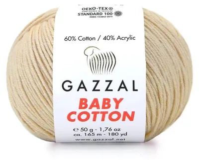 Zdjęcie produktu dla Gazzal Baby Bawełna 3445, mieszanka bawełny, 50 g, 165 m, ciepły, jasnobezowy kolor