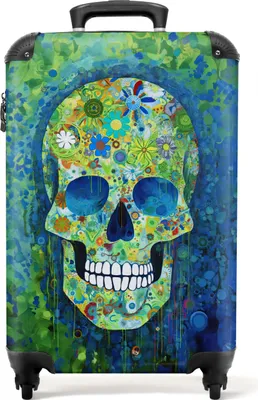 Produktbild von NoBoringSuitcases.com® Koffer Handgepäck Trolley Rollkoffer Kleine Reisekoffer mit 4 Rollen - Totenkopf - Blumen - Farbe - Grün - Blau - Totenkopf - Totenkopf - Cabin Size < 55x40x23 cm & 55x40x20 cm - Fotokoffer - Kabinenkoffer - BoardgepäckHandgepäck Koffer 55x35x20 cm, 36L,