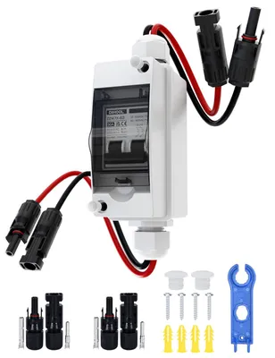 Obrázek produktu pro DC odpojovač PV systém, miniaturní jistič, DC500V automatická pojistka 1 řetězec 2 póly 32A se solárním konektorem Kabel IP65 pouzdro
