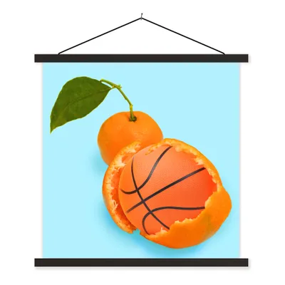 Produktbild von MuchoWow® Textilposter Basketball - Orange - Obst - Orange - Blatt 90x90 cm mit schwarzem Rahmen - Magnetisches