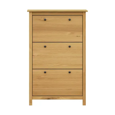 Produktbild von Möbilia Schuhschrank aus Kiefer Massivholz – Honigfarben gewachst – 3 Klappen mit je 2 Fächern – 72 x 35 x 124 cm