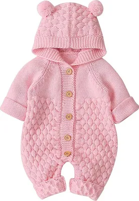 Produktbild von Neugeborenes Baby Ohr Kapuze Gestrickte Strampler Overall Winter wärmer Schneeanzug für Jungen Mädchen - 80cm