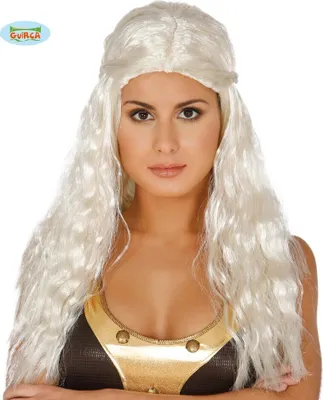 Produktbild von Mittelalter Drachen Königin Perücke Lang Weiß Prinzessin Karneval Fantasy Kostüm Accessoire Elegante Haarpracht Fasching Roleplay Historisch, Farbe: Weiß