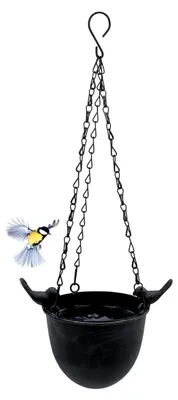 Produktbild von Metall Vogel Wassertränke grau - 15 cm - Vogelbad mit Aufhängung - Tränke für Wildvögel
