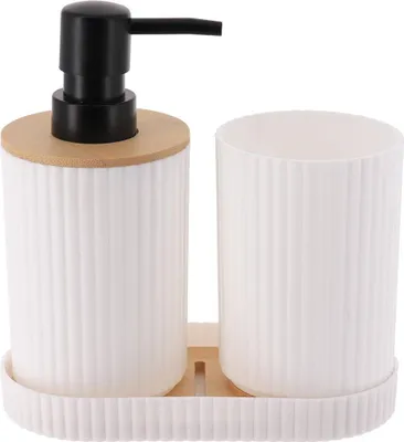 Produktbild von Pp bambus becher + spender 350ml + seifenhalter - weiss - Tendance