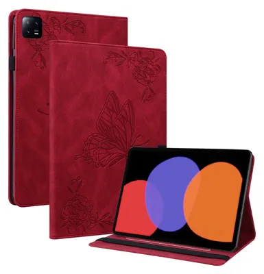 Produktbild von Für Xiaomi Pad 6 / 6 Pro 11 Rot Kunst Leder Hülle Tablet Tasche Schmetterling