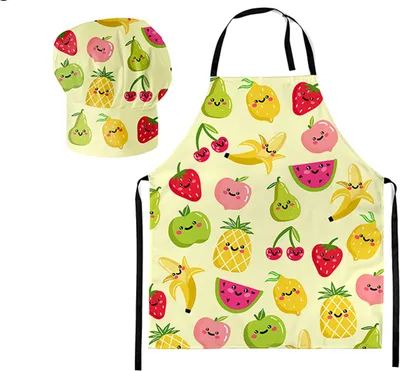Produktbild von Kochmütze + Kochschürze, Set 2-teilig, für Kinder, Jungen und Mädchen, Kochhaube und Schürze mit Klettverschluss, Obst [099]