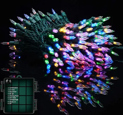 Produktbild von Lichterkette 10m 100 LEDs Bunt 8 Lichtmodi Wasserdicht Batteriebetrieben für Innen Garten Party Weihnachten